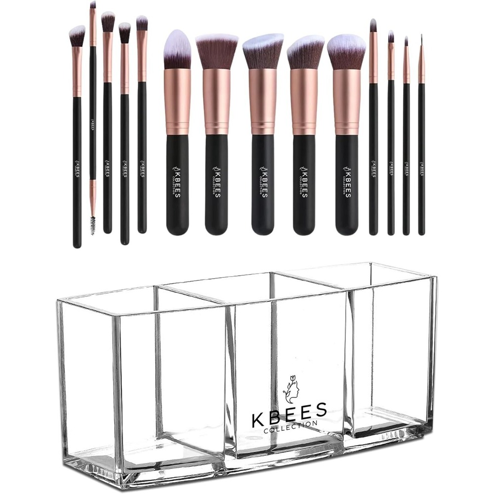 Makeup Organizer Set with 14 Makeup Brushes Bundle New